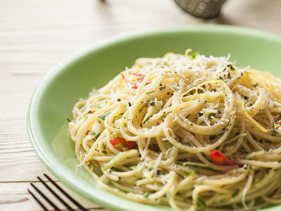 Zucchini garlic, anchovy, chilli & lemon spaghetti with parmesan
