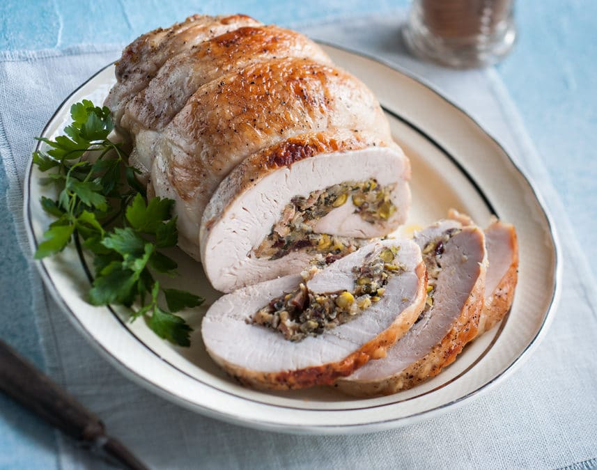 Festive Cranberry, Smoked Bacon & Pistachio Turkey Roll